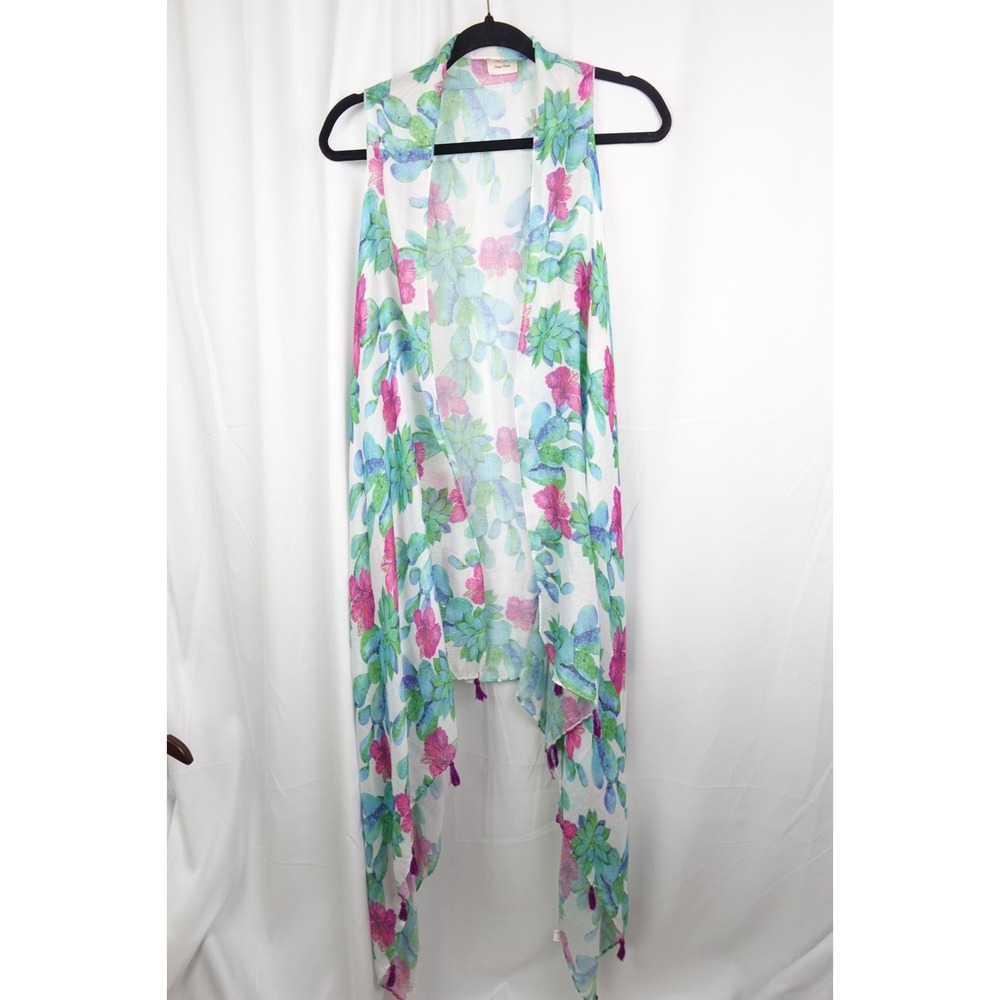 Grace & Emma Kimono Style Sheer Topper SML Boho Tassels Floral Spring One Size